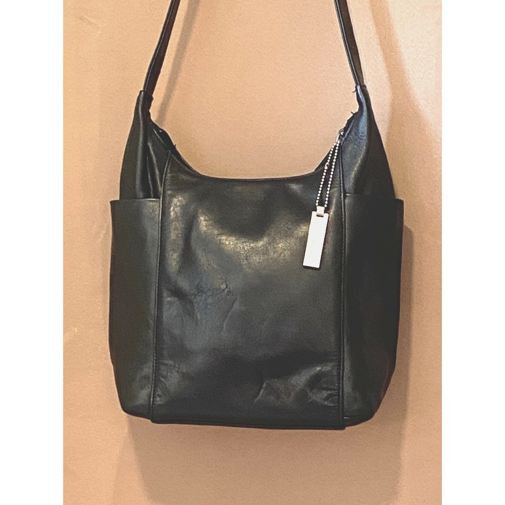 Enzo Angiolini Black Leather Shoulder Bag & Metal Charm Hobo Style Handbag Purse